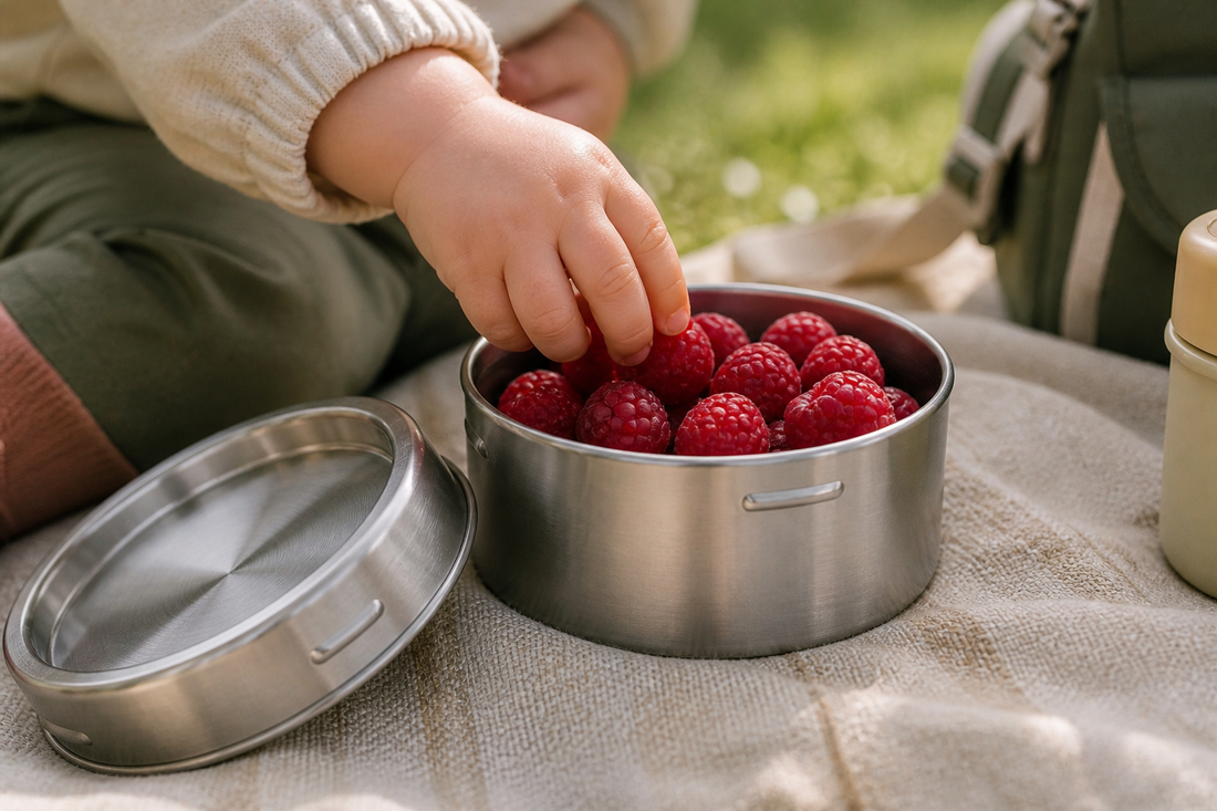 What materials should never touch children’s food?