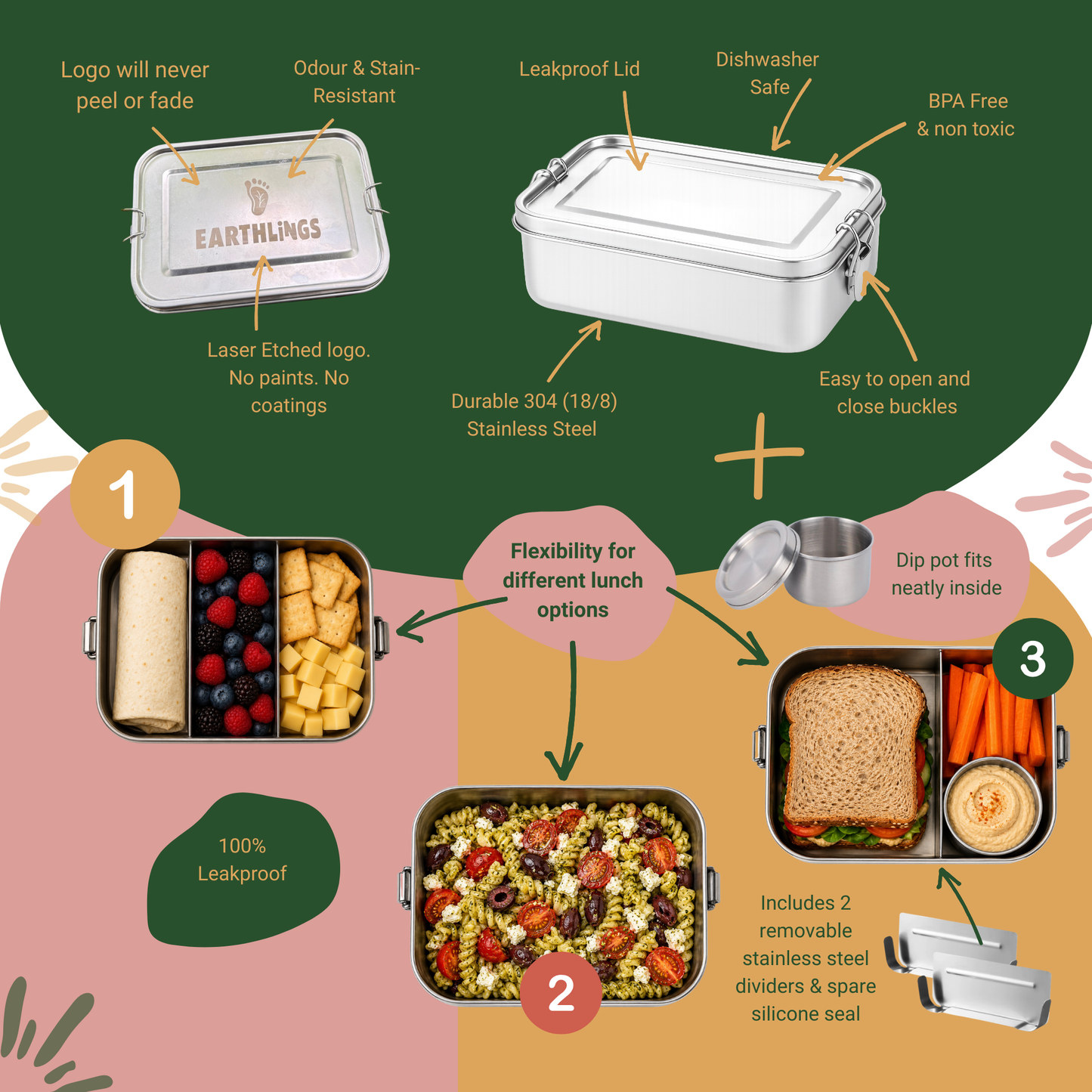 Single Compartment Lunchbox with Removable Dividers