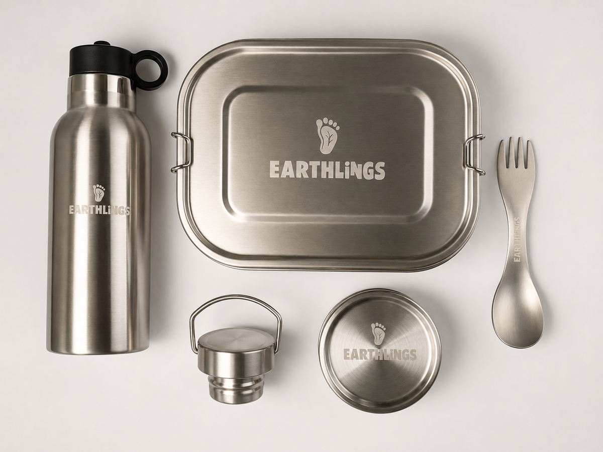 Earthlings school lunch bundle laid out on a white background. 